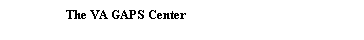 Text Box: &nbsp;&nbsp;&nbsp;&nbsp;&nbsp;&nbsp;&nbsp;&nbsp;&nbsp;&nbsp;&nbsp;&nbsp;&nbsp;&nbsp;&nbsp;&nbsp;&nbsp; The VA GAPS Center 
